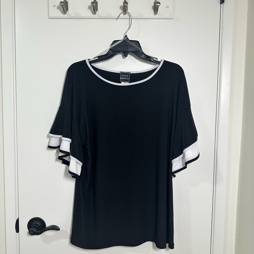 Coco Bianco Black and White Boxy Ruffled Blouse